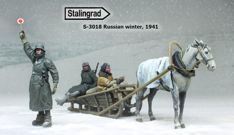 Stalingrad Miniatures 1/35 Russian Winter, 1941 Set - 3 Figures, Horse and Sled