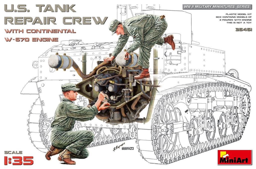 MiniArt 1/35 US Tank Repair Crew (2) w/Continental W670 Engine Kit