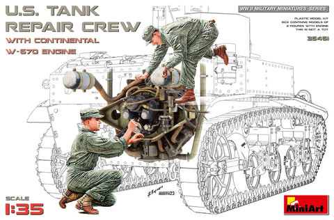 MiniArt 1/35 US Tank Repair Crew (2) w/Continental W670 Engine Kit