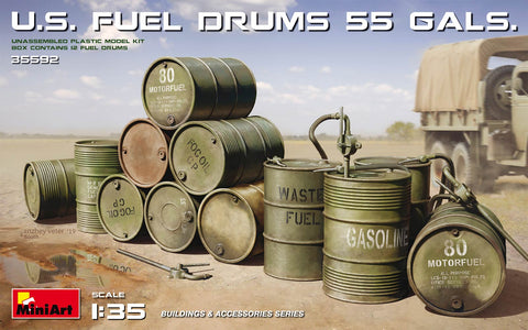 MiniArt 1/35 US 55 Gals. Fuel Drum Set (12) Kit