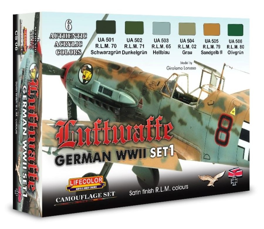 Lifecolor Acrylic German WWII Luftwaffe #1 Camouflage Acrylic Set #1 (6 22ml Bottles)