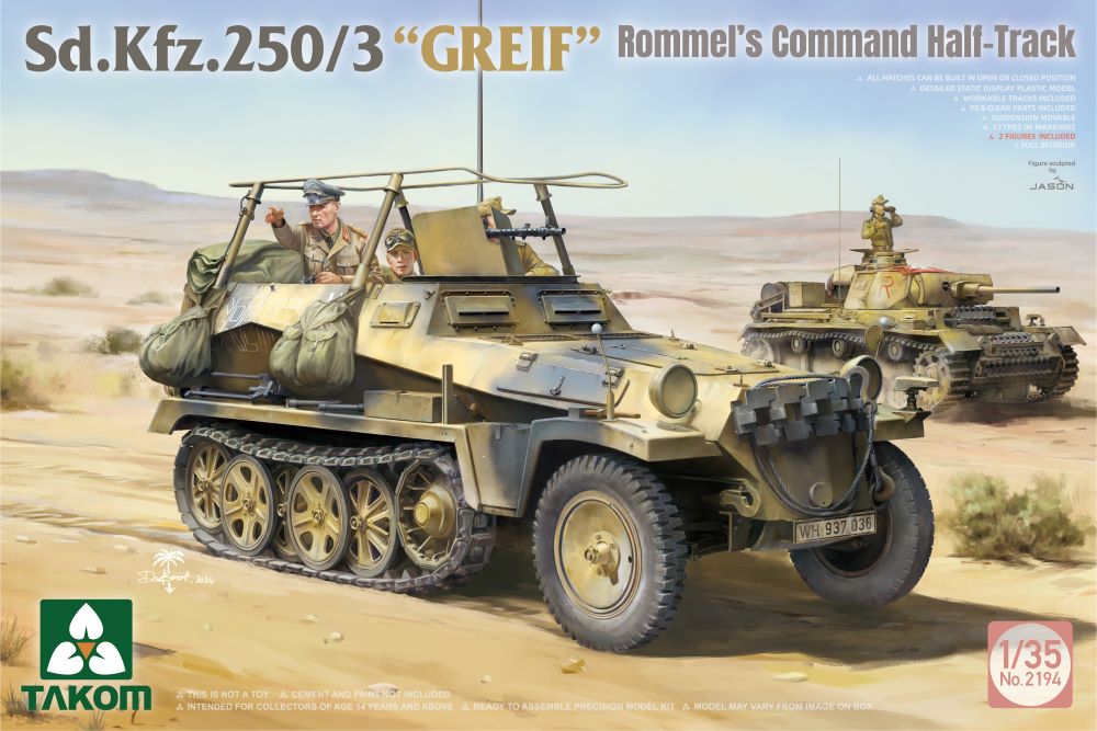 Takom 1/35 SdKfz 250/3 Greif Rommel's Command Halftrack w/2 Figures Kit