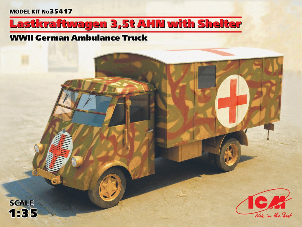 ICM 1/35 WWII German Lastkraftwagen 3,5t AHN w/Shelter Ambulance Truck Kit