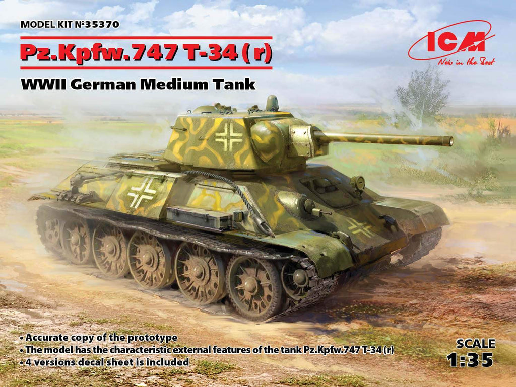 ICM Military 1/35 WWII German PzKpfw T34-747(r) Medium Tank Kit