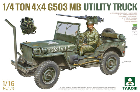 Takom 1/16 Scale 1/4 Ton 4x4 G503 MB "Jeep" Utility Truck Kit