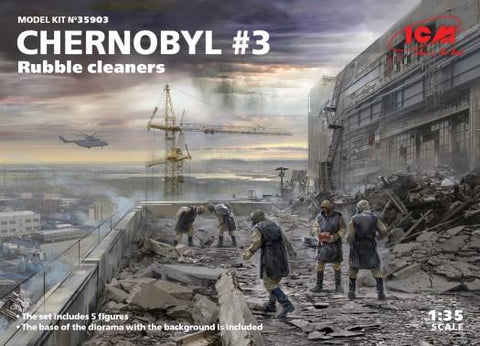 ICM Military Models 1/35 Chernobyl #3: Rubble Cleaners Diorama Set (5 figures, base, background) Kit
