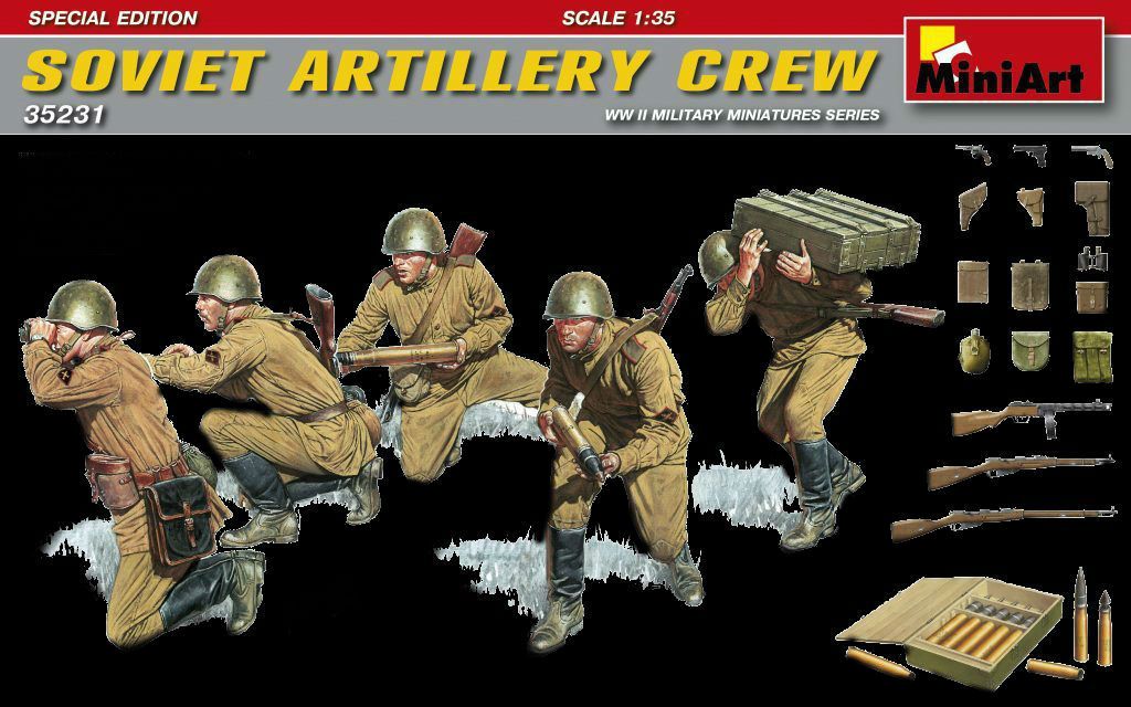 MiniArt Military Models 1/35 WWII Soviet Artillery Crew (5) w/Ammo Box –  Military Model Depot
