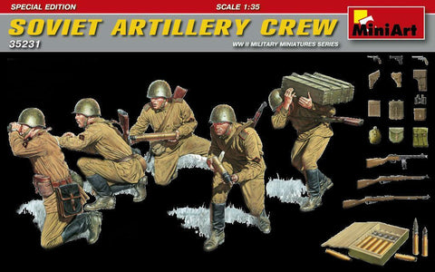 MiniArt Military Models 1/35 WWII Soviet Artillery Crew (5) w/Ammo Boxes & Weapons Special Edition Kit