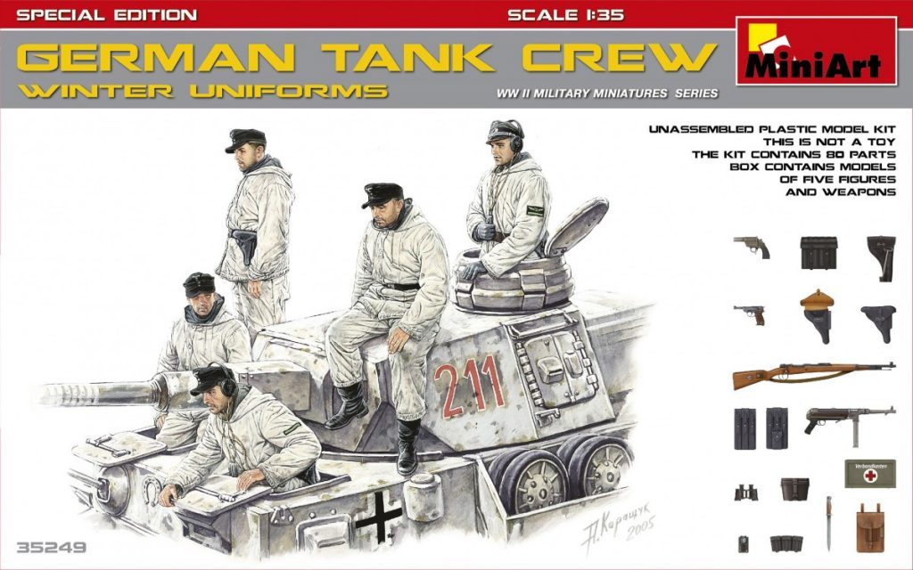 MiniArt 1/35 WWII German Tank Crew Winter Uniforms (5) w/Weapons Special Edition Kit
