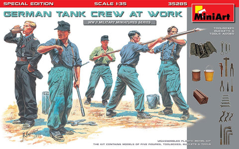 MiniArt 1/35 German Tank Crew at Work(5) w/Buckets, Tools & Boxes (Special Edition) Kit