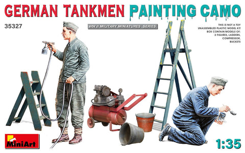 MiniArt Military 1/35 Camo Painting WWII German Tankmen (2) w/Compressor, Paint Guns, Ladders, Buckets Kit