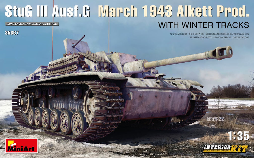 Miniart 1/35 StuG III Ausf. G March 1943 Alkett Prod w/Winter Tracks. Interior Kit