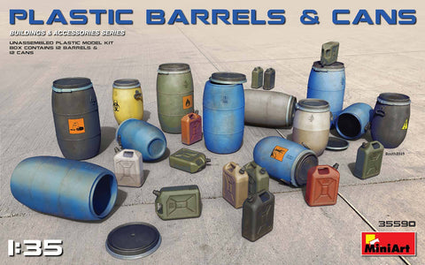 MiniArt Military 1/35 Plastic Barrels (12) & Cans (12) Kit
