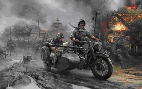 Zvezda 1/35 German R12 Motorcycle w/Sidecar & 3 Crew Kit