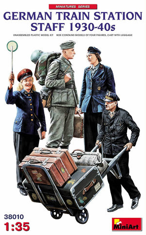 MiniArt Military 1/35 German Train Station Staff 1930-40s (4) & Cart w/Luggage (New Tool) Kit