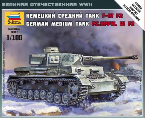 Zvezda 1/100 German PzKpfw IV F2 Medium Tank Snap Kit