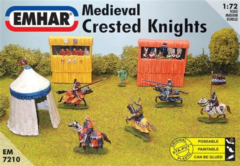 Emhar Military 1/72 Medieval Crested Knights (7 Mtd, 1 Foot, Grandstand & Tent) Kit