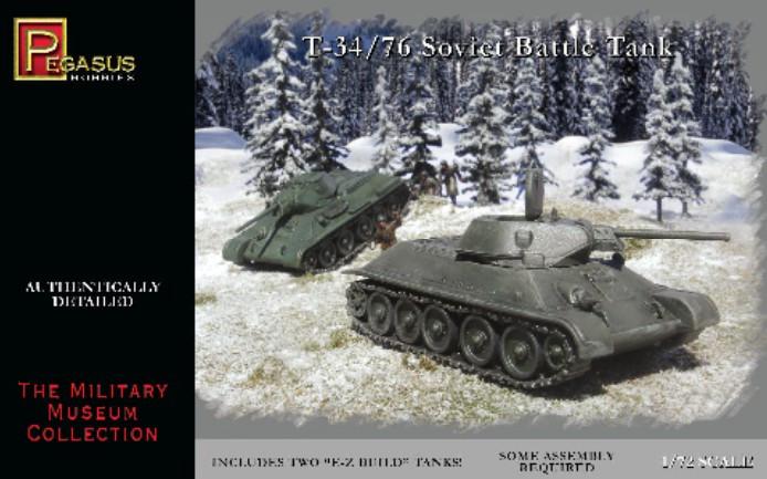 Pegasus Military 1/72 T34/76 Soviet Battle Tank (2) Snap Kit