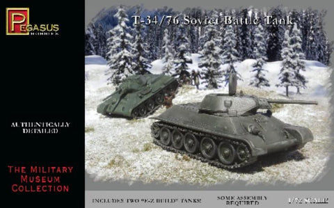 Pegasus Military 1/72 T34/76 Soviet Battle Tank (2) Snap Kit