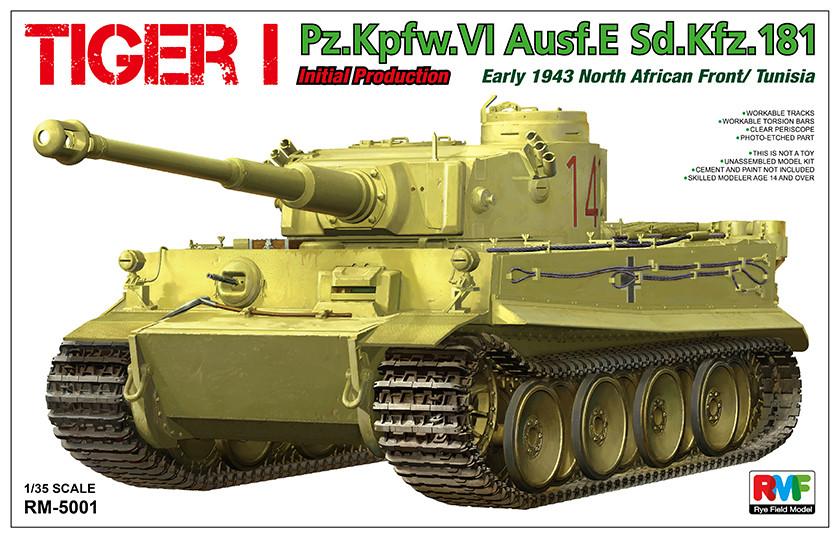 Rye Field Models 1/35 Tiger I PzKpfw VI Ausf E SdKfz 181 Initial Production Tank Early 1943 N. African Front/Tunisia Kit
