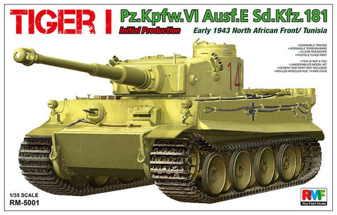 Rye Field Models 1/35 Tiger I PzKpfw VI Ausf E SdKfz 181 Initial Production Tank Early 1943 N. African Front/Tunisia Kit