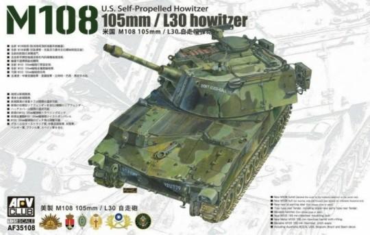 AFV Club Military 1/35 US M108 105mm/L30 Self-Propelled Howitzer (New Tool) Kit