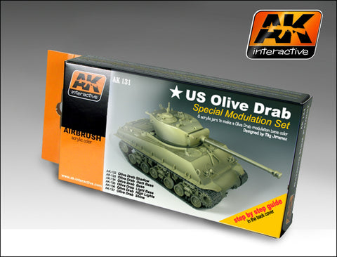 AK Interactive US Olive Drab Modulation Acrylic Paint Set (6 Colors) 17ml Bottles