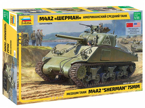 Zvezda Military 1/35 M4A2 Sherman Medium Tank (New Tool) Kit