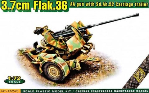 Ace Military 1/72 3.7cm Flak 36 AA Gun w/SdAh52 Carriage Trailer Kit