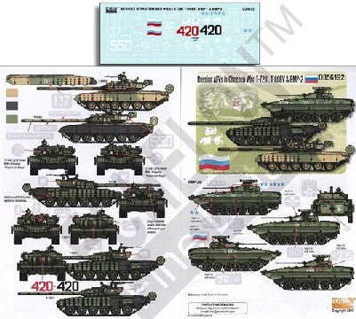 Echelon Decals 1/35 Russian AFVs in Chechen War T72B1, T80BV & BMP2