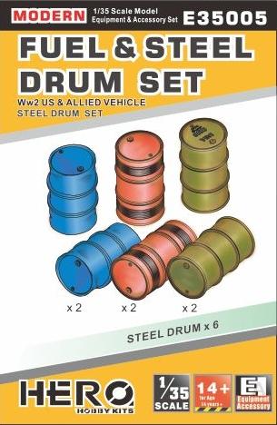 Hero Hobby 1/35 WWII US/Allied & Modern Fuel & Steel Drums (6) Kit