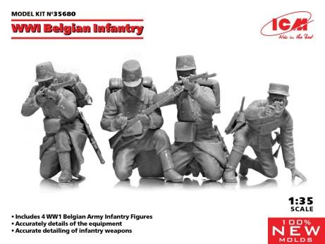 ICM Military Models 1/35 WWI Belgian Infantry (4) (New Tool) Kit