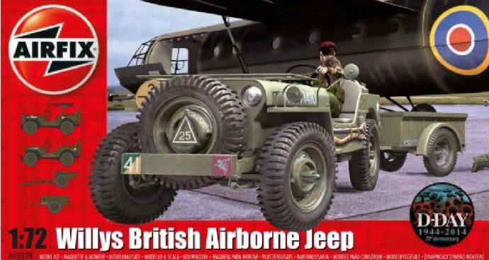 Airfix 1/72 Willys British Airborne Jeep, Trailer & 75mm Howitzer M1 Gun D-Day Kit