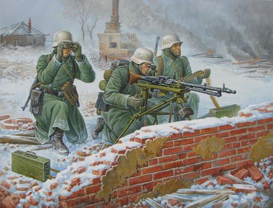 Zvezda 1/72 German MG34 Machine Gun w/3 Crew Winter Uniform 1941-45 (Snap Kit)