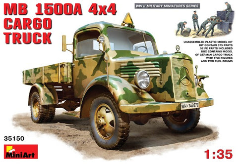 MiniArt Military Models 1/35 MB L1500A 4x4 Cargo Truck w/5 Crew & 2 Fuel Drums Kit
