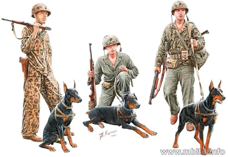 Master Box Ltd 1/35 WWII Dogs in USMC Service (3 w/3 Figures) Kit