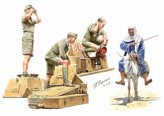Master Box Ltd 1/35 German Tankmen (3) & Donkey w/Rider Afrika Korps Kit