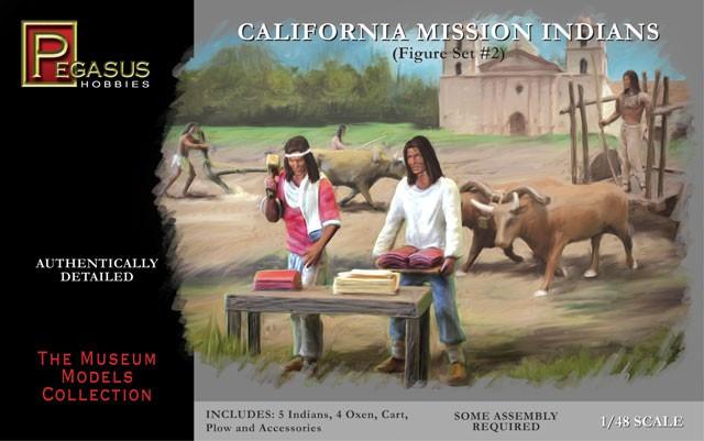 Pegasus Military 1/48 California Mission Indians Set #2 (5 w/4 Oxen, Cart, Plow) Kit