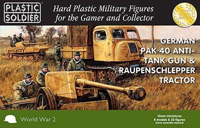 Plastic Soldier 15mm WWII German Pak40 Anti-Tank Gun & Raupenschlepper Tractor (4ea) w/Crew (32) Kit