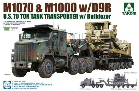 Takom 1/72 US M1070 Truck Tractor & M1000 70-Ton Tank Transporter w/D9R Bulldozer (New Tool) Kit