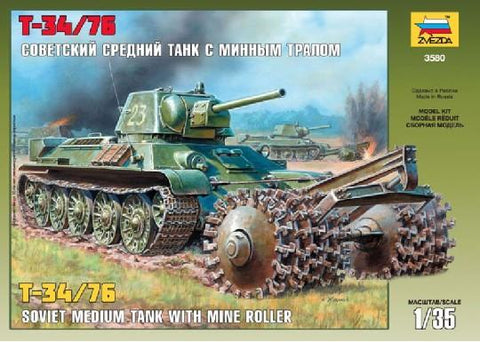 Zvezda Military 1/35 Soviet T34/76 Medium Tank w/Mine Roller Kit